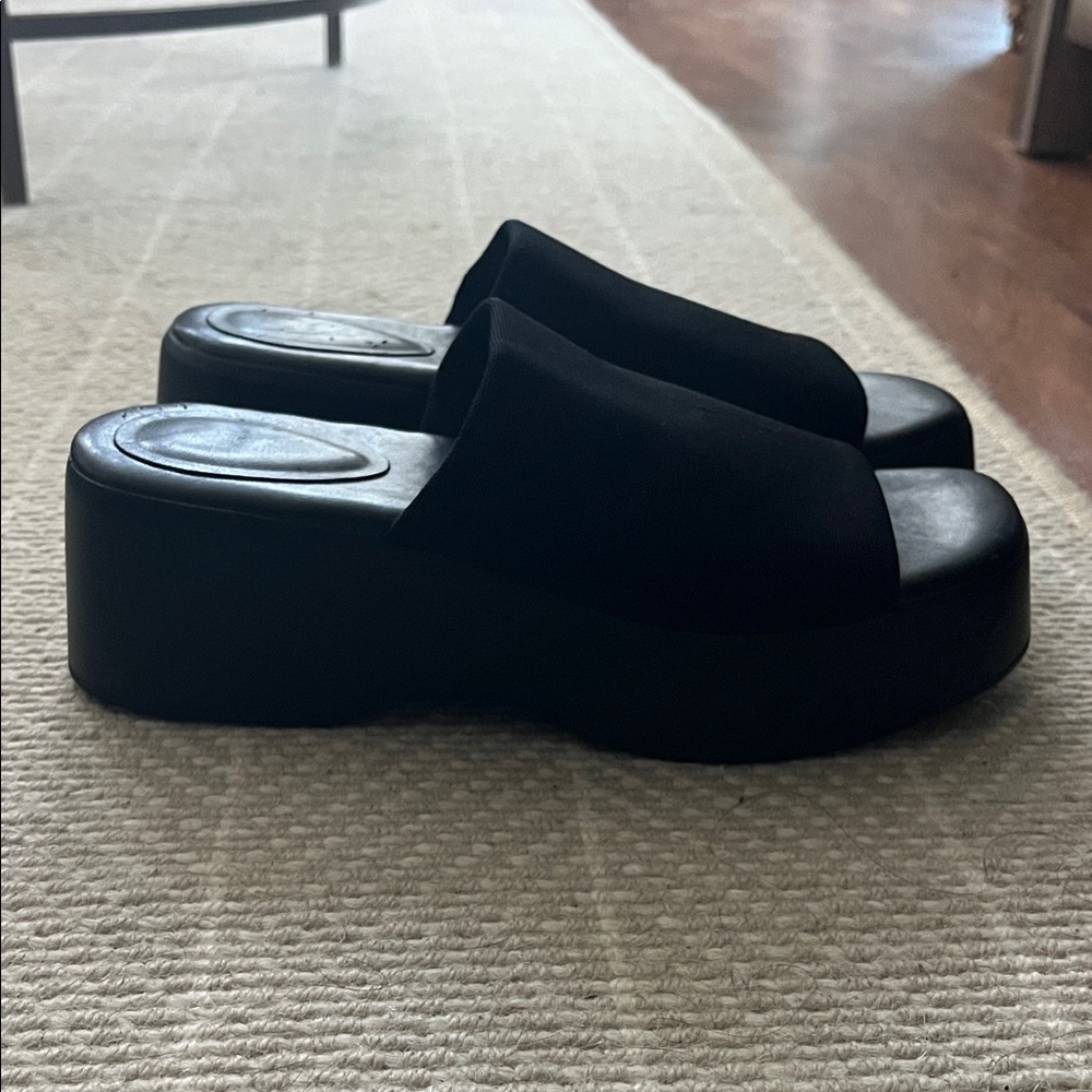 Black Platform Slide Sandals 7